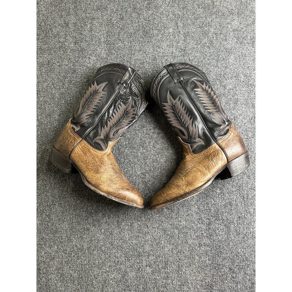 Men's Tony Lama 6171 Brown Black Leather Western Cowboy Boots, Size US 11.5 D